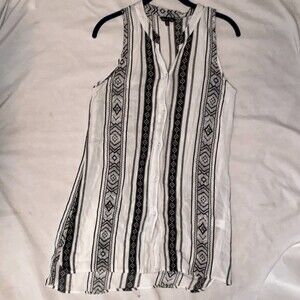 Yak and yeti bohemian western aztec black striped S women button up tank top